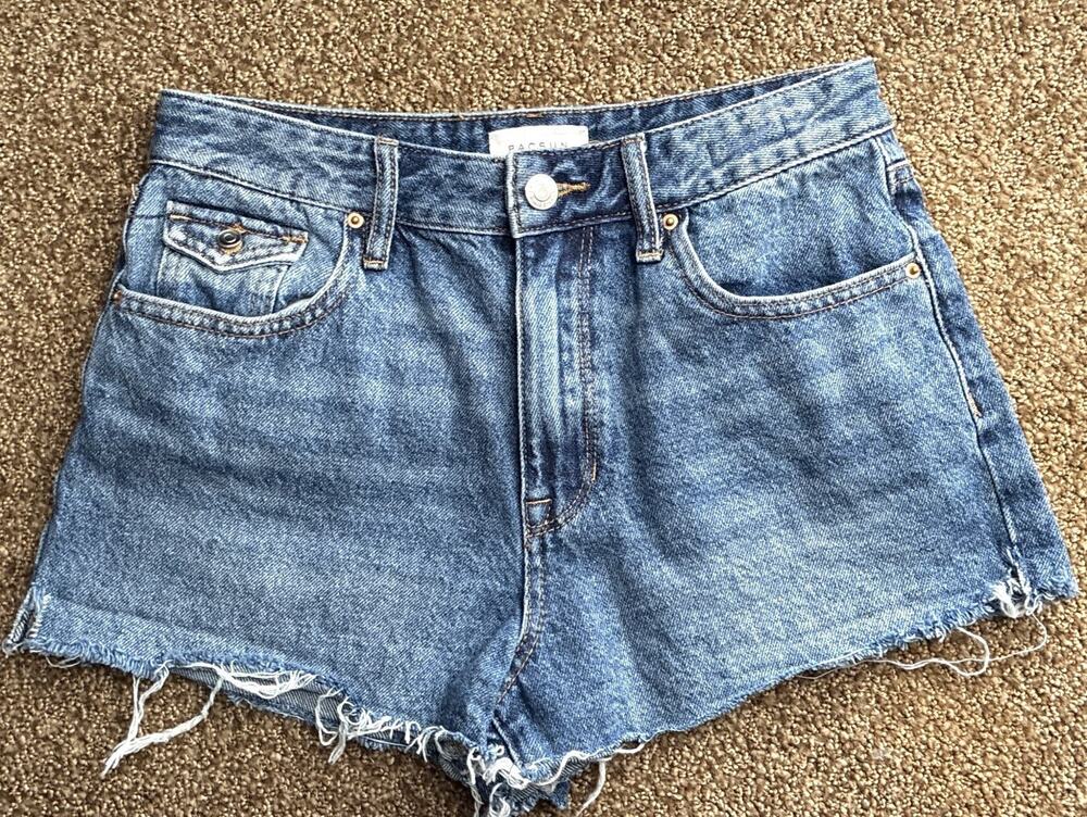 Pac Sun Flap Pockets Sz 27 Festival Hirise 100% Cotton Comfort Fun Denim Shorts